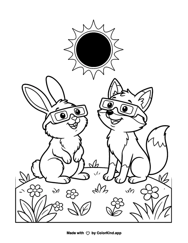 Animals Watching a Solar Eclipse as a free printable coloring page reviewed by ColorKind