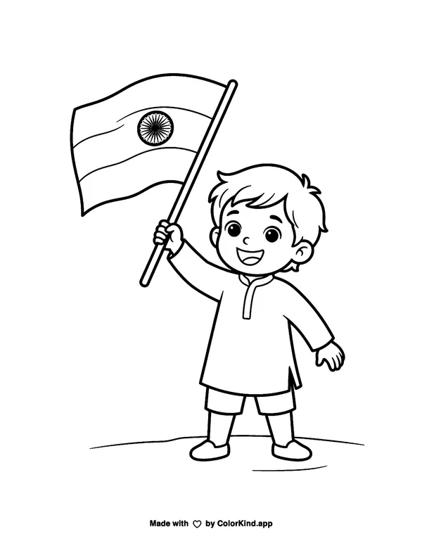 Child Waving a Flag as a free printable coloring page reviewed by ColorKind