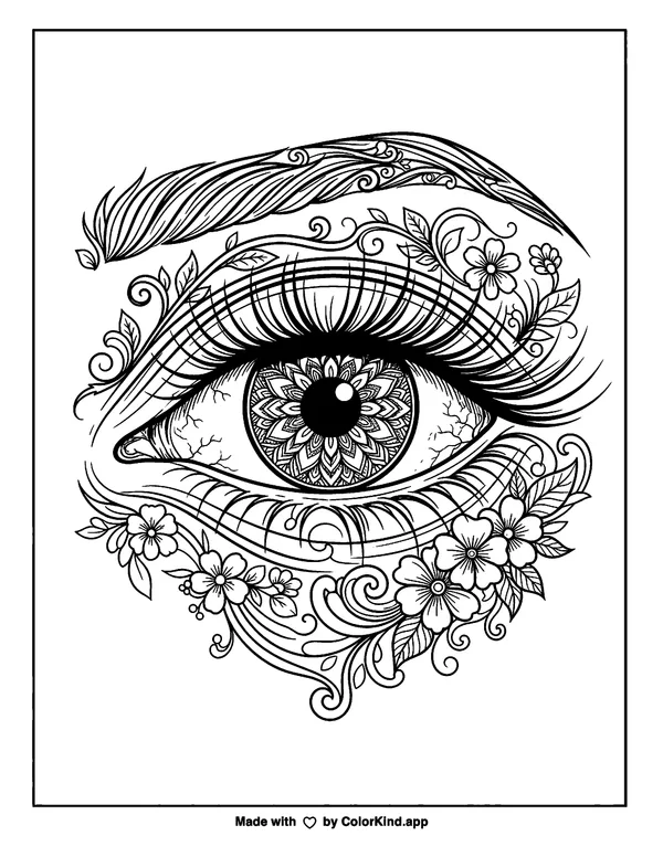 Detailed Decorative Eye Outline as a free printable coloring page reviewed by ColorKind