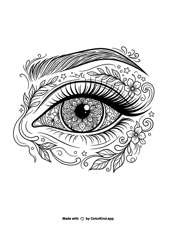 Detailed Stylized Eye Outline as a free printable coloring page reviewed by ColorKind