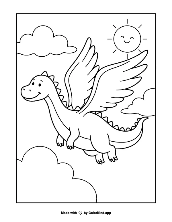Flying Dragon in the Clouds as a free printable coloring page reviewed by ColorKind