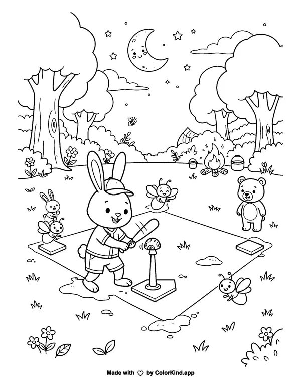 Moonlit Tee-Ball with Firefly Bases as a free printable coloring page reviewed by ColorKind