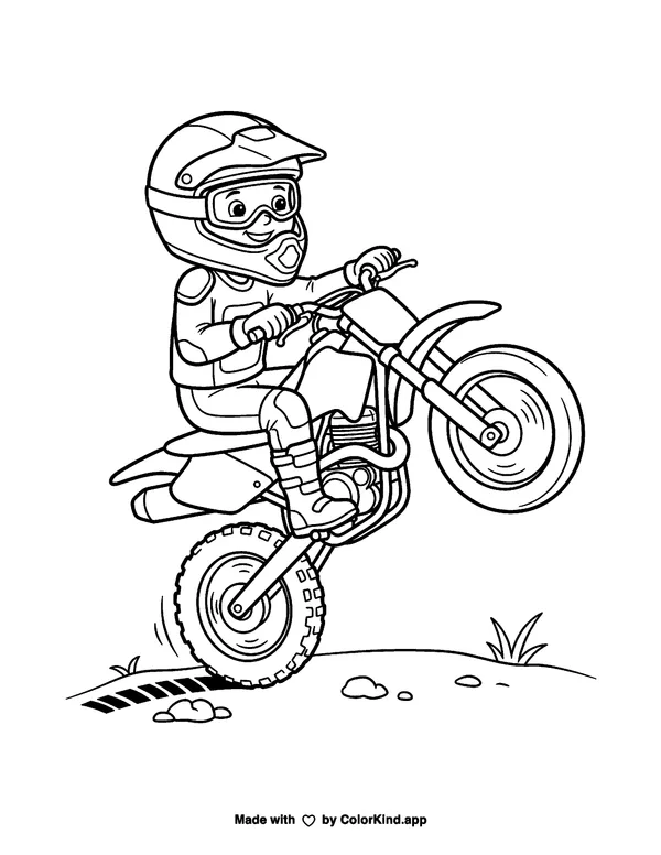 Motorcycle Wheelie Action as a free printable coloring page reviewed by ColorKind