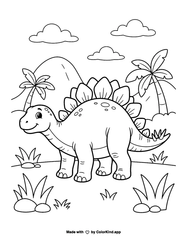 Simple Friendly Dinosaur Coloring Page as a free printable coloring page reviewed by ColorKind