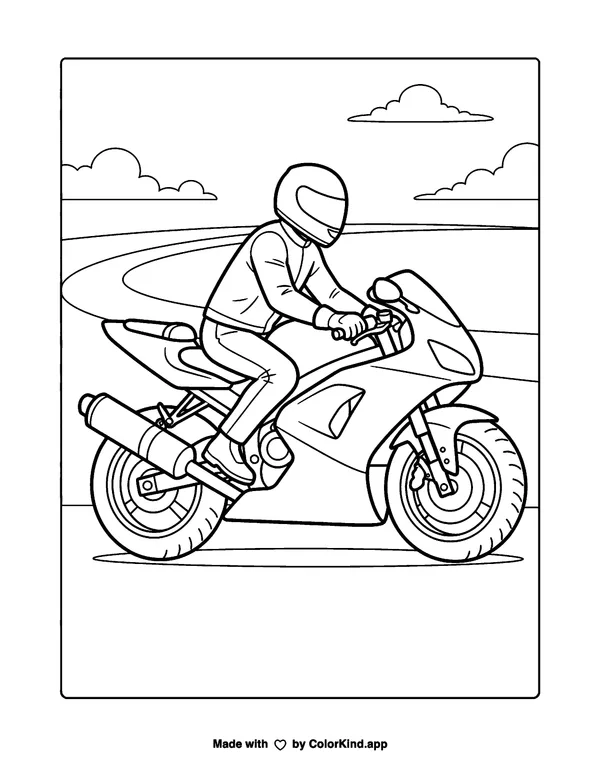 Sport Motorcycle as a free printable coloring page reviewed by ColorKind
