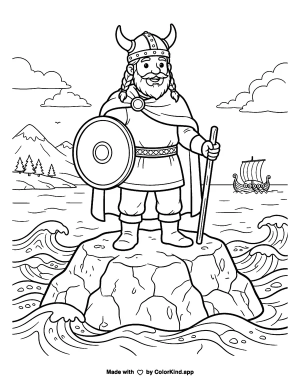 Viking Warrior on a Rock as a free printable coloring page reviewed by ColorKind