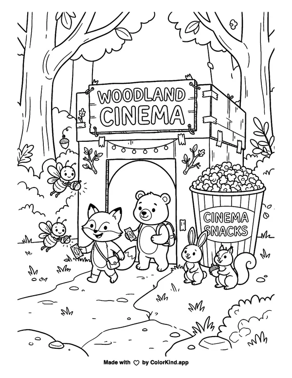 Woodland Night Cinema Coloring Page as a free printable coloring page reviewed by ColorKind