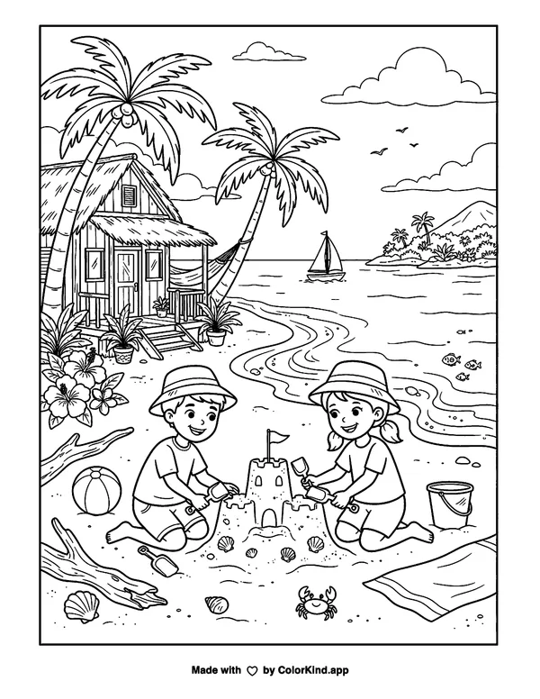 Caribbean Theme 1 as clean black-and-white printable line art made by ColorKind