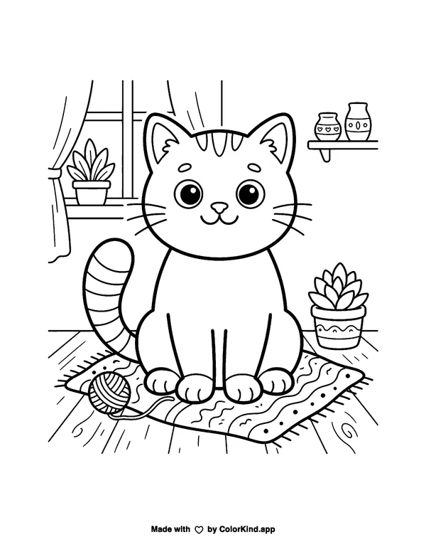 Cute Cat as clean black-and-white printable line art made by ColorKind