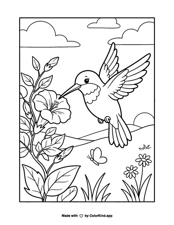Farmyard animals planting a garden in a lively community garden as clean black-and-white printable line art made by ColorKind