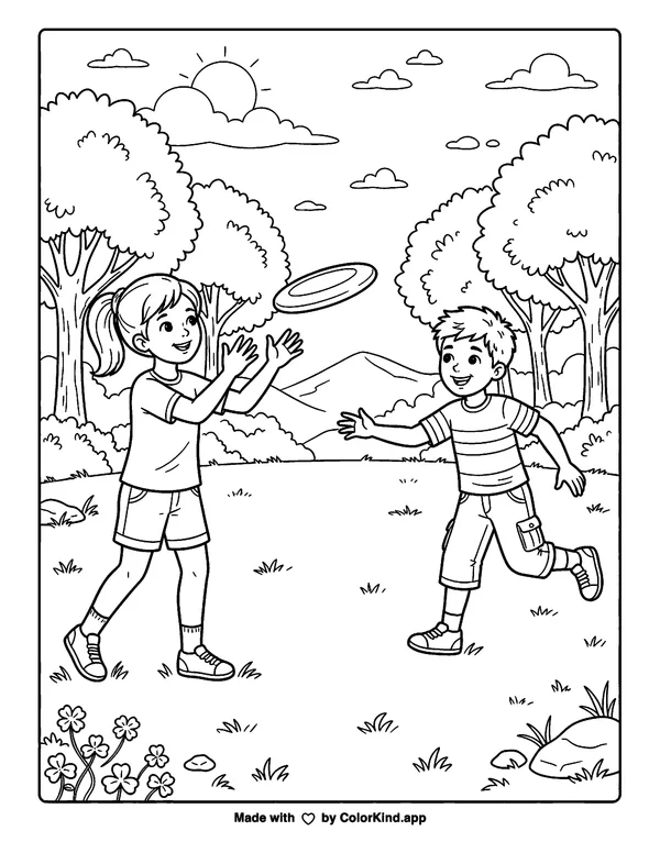 Flying Disc as clean black-and-white printable line art made by ColorKind