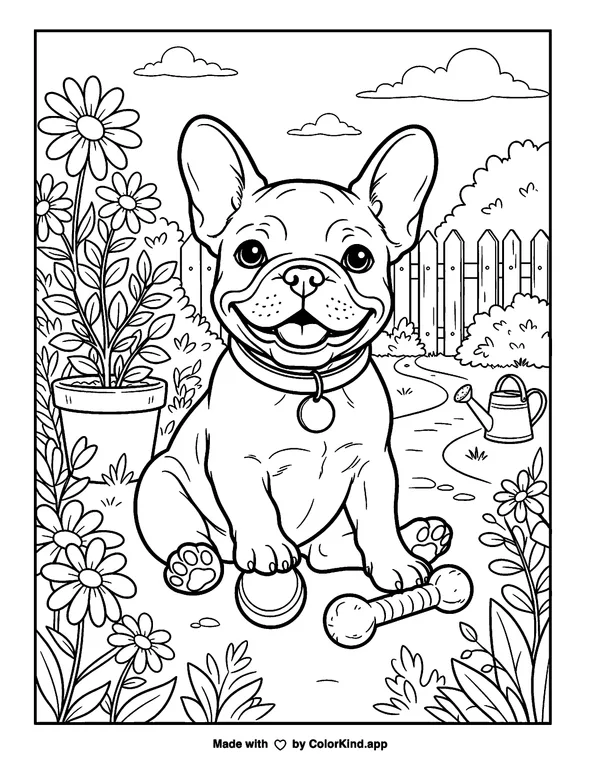 French Bulldog Pet Dog as clean black-and-white printable line art made by ColorKind