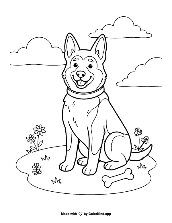 German Shepherd Pet Dog as clean black-and-white printable line art made by ColorKind