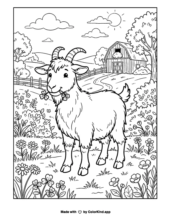 Goat as clean black-and-white printable line art made by ColorKind