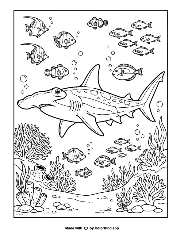 Hammerhead Shark as clean black-and-white printable line art made by ColorKind