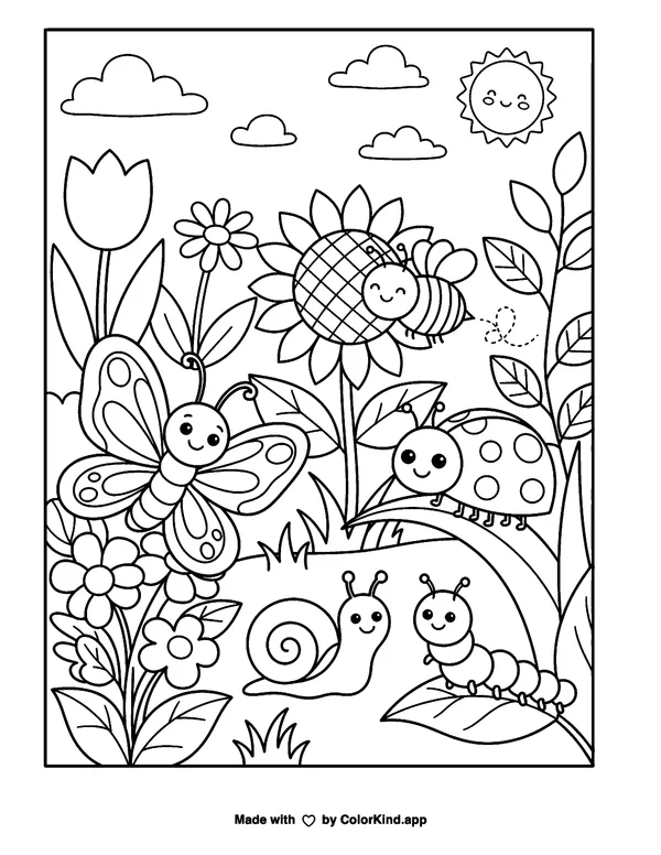 Insects and Bugs as clean black-and-white printable line art made by ColorKind