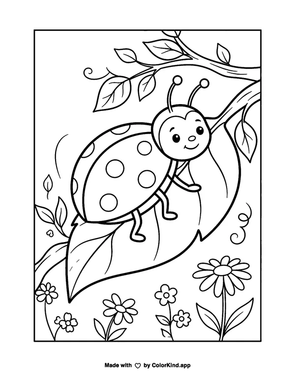 Ladybug as clean black-and-white printable line art made by ColorKind