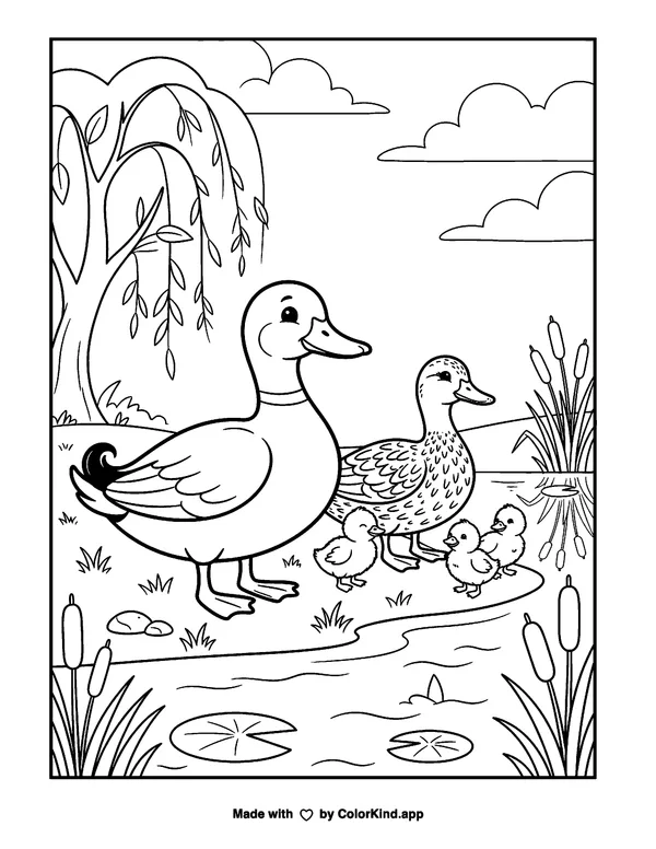 Mallard Duck as clean black-and-white printable line art made by ColorKind