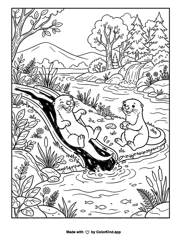 Otter as clean black-and-white printable line art made by ColorKind