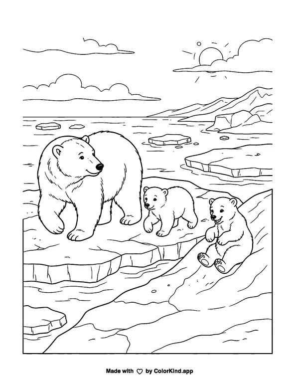 Polar Bears as clean black-and-white printable line art made by ColorKind