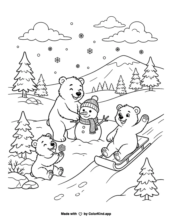 Snow Bears as clean black-and-white printable line art made by ColorKind