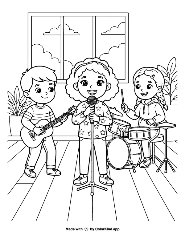 Squad Goals Band Practice as clean black-and-white printable line art made by ColorKind