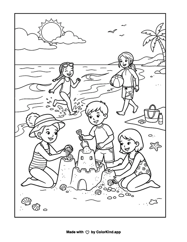 Squad Goals Beach Trip as clean black-and-white printable line art made by ColorKind