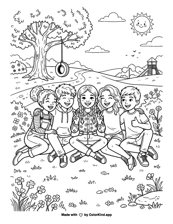 Squad Goals BFF as clean black-and-white printable line art made by ColorKind