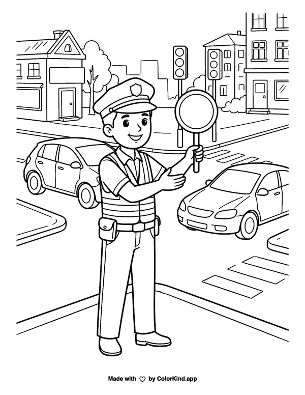 Traffic Cop as clean black-and-white printable line art made by ColorKind