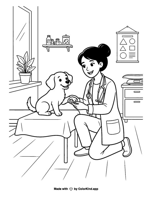 Veterinarian as clean black-and-white printable line art made by ColorKind