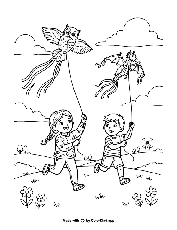 Woodland friends sharing a picnic in a lively community garden as clean black-and-white printable line art made by ColorKind