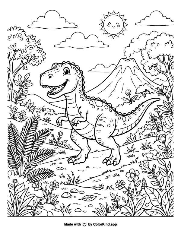 T-Rex Cartoon as clean black-and-white printable line art made by ColorKind