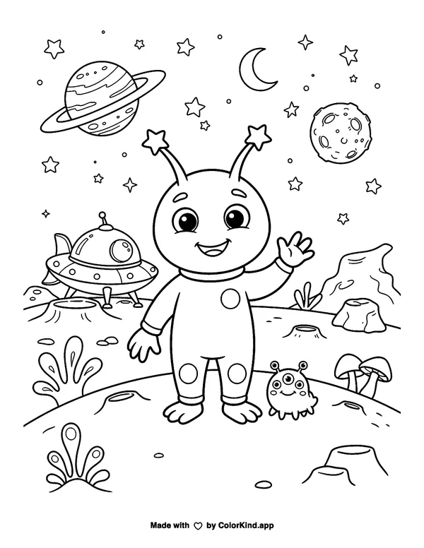 A group of tiny fantasy creatures sharing a cloud picnic near a cozy treehouse as clean black-and-white printable line art made by ColorKind