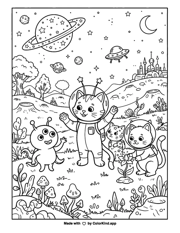 A kind mermaid sharing a cloud picnic near a sunny beach as clean black-and-white printable line art made by ColorKind