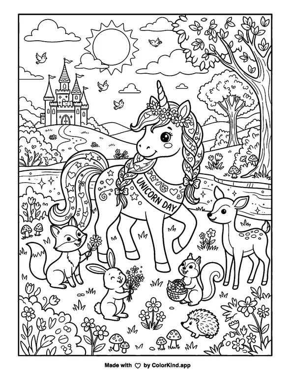An original storybook princess preparing a lantern festival in a welcoming neighborhood as clean black-and-white printable line art made by ColorKind