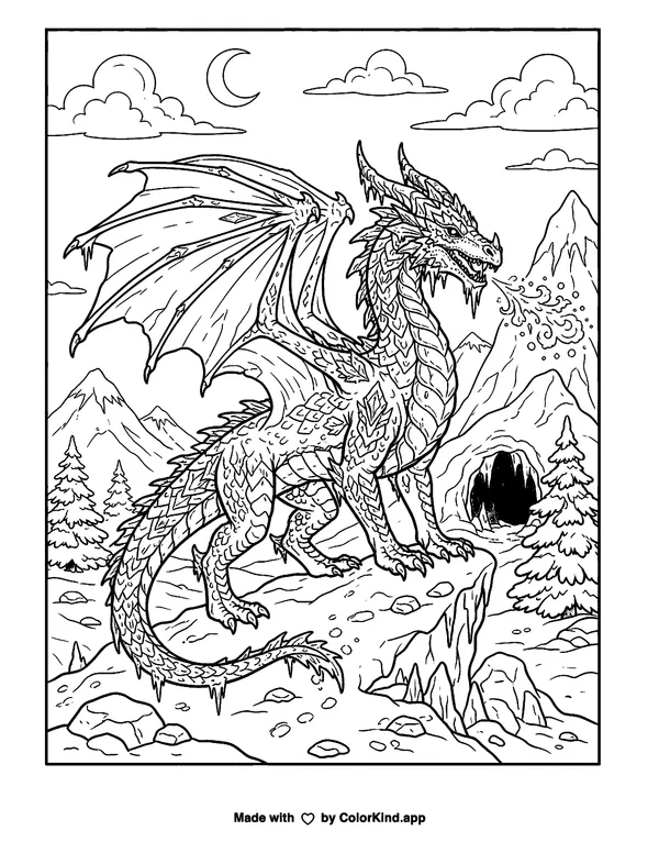 An original storybook princess reading in a storybook library under a sky full of clouds as clean black-and-white printable line art made by ColorKind