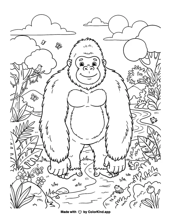 Giant Gorilla Monster as clean black-and-white printable line art made by ColorKind