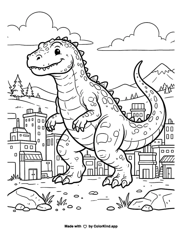 Giant Lizard Monster as clean black-and-white printable line art made by ColorKind