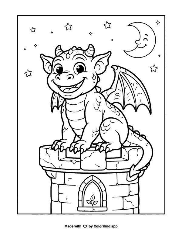 Grinning Gargoyle as clean black-and-white printable line art made by ColorKind