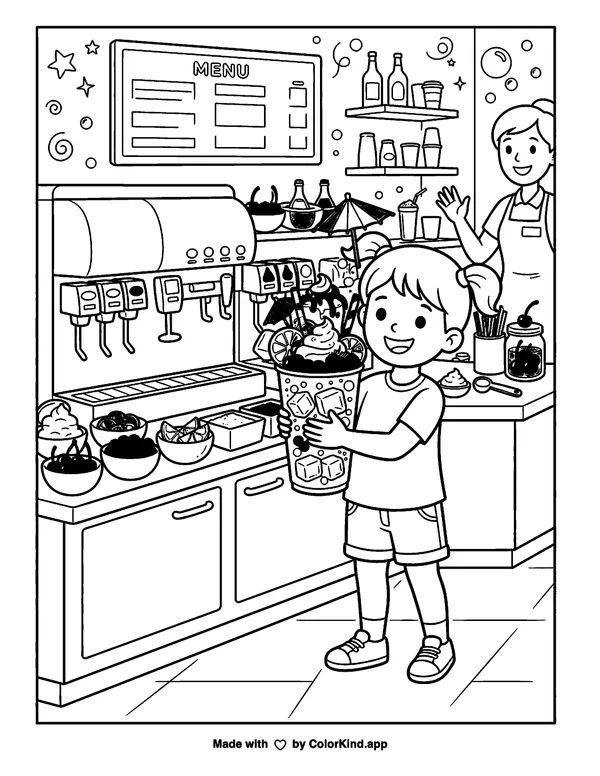 Design Your Dream Dirty Soda as clean black-and-white printable line art made by ColorKind