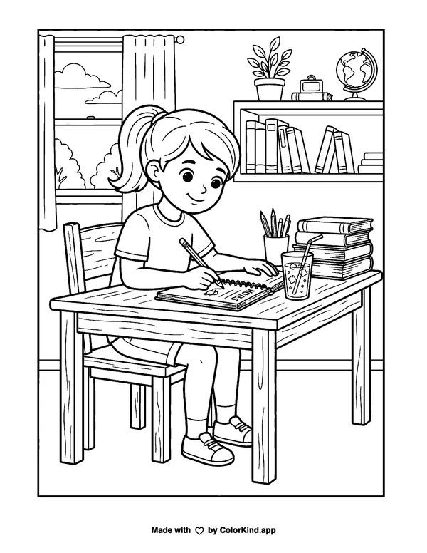 Drink Cool Study Hard as clean black-and-white printable line art made by ColorKind