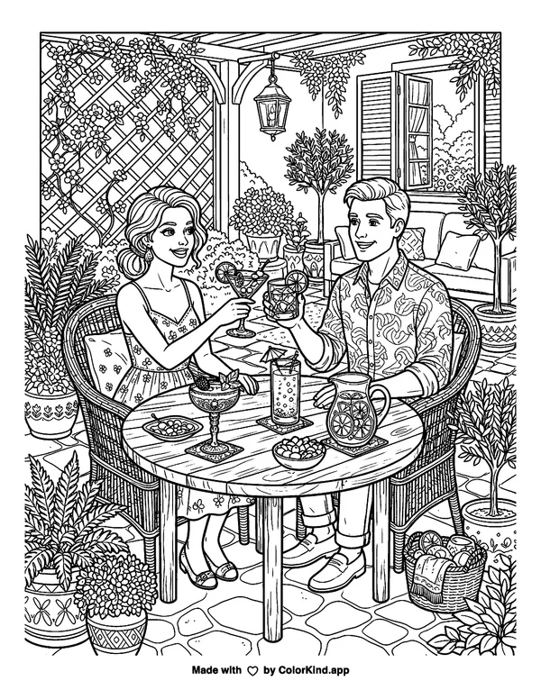 Fancy Drinks, Adult as clean black-and-white printable line art made by ColorKind