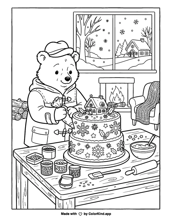 Friendly animal chefs making a colorful salad near a sunny beach as clean black-and-white printable line art made by ColorKind