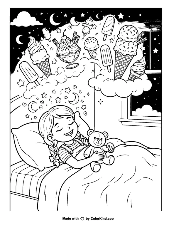 Ice Cream Dream as clean black-and-white printable line art made by ColorKind