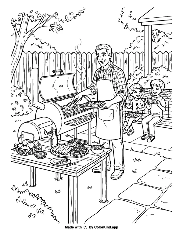 Tennessee BBQ as clean black-and-white printable line art made by ColorKind