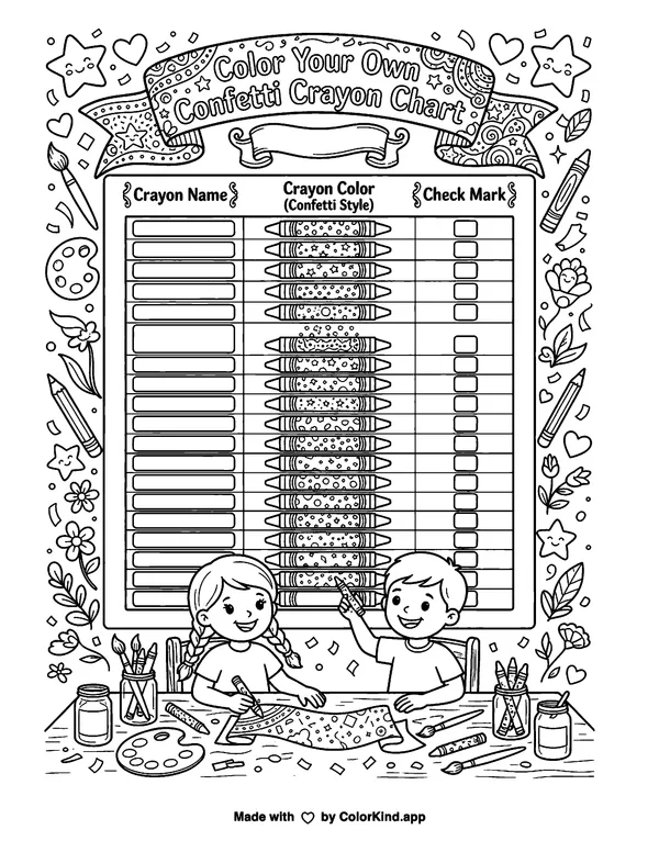 Children Coloring at a Table as clean black-and-white printable line art made by ColorKind