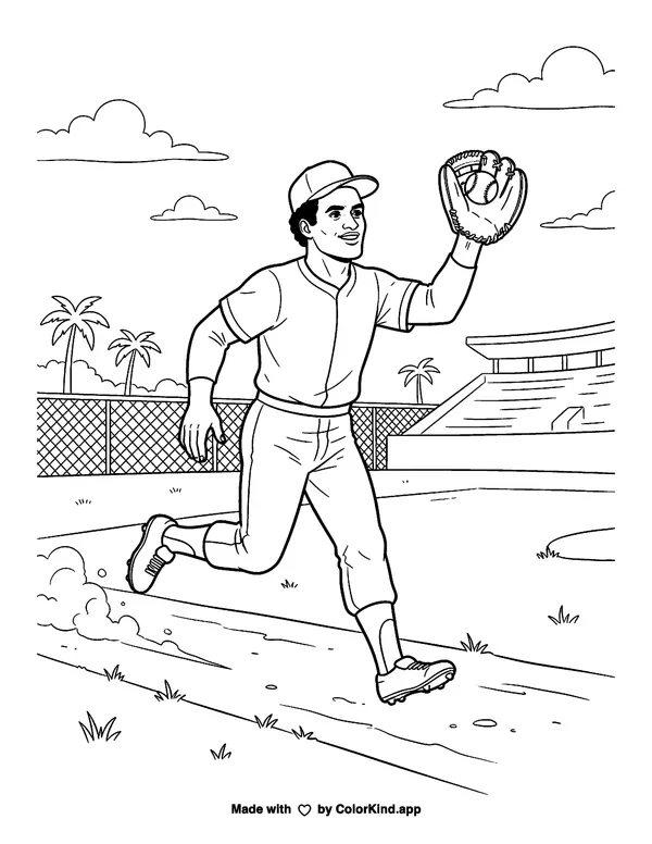 Baseball Player Running on the Field as clean black-and-white printable line art made by ColorKind