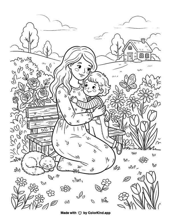 A Mother's Love as clean black-and-white printable line art made by ColorKind