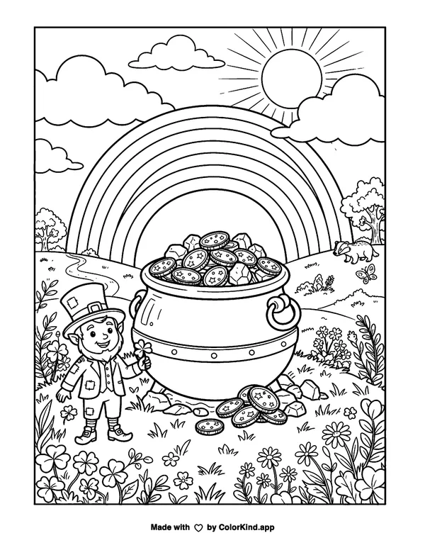 A Pot of Gold as clean black-and-white printable line art made by ColorKind