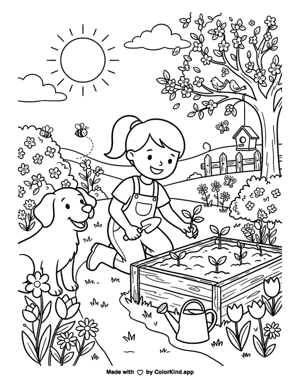 All Things Spring as clean black-and-white printable line art made by ColorKind
